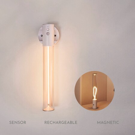 Auge Light Auge Light 10.2 in. White Modern Montion Sensor Rechargeable LED Wall Sconce  and Hand Torch AGSENWT2201